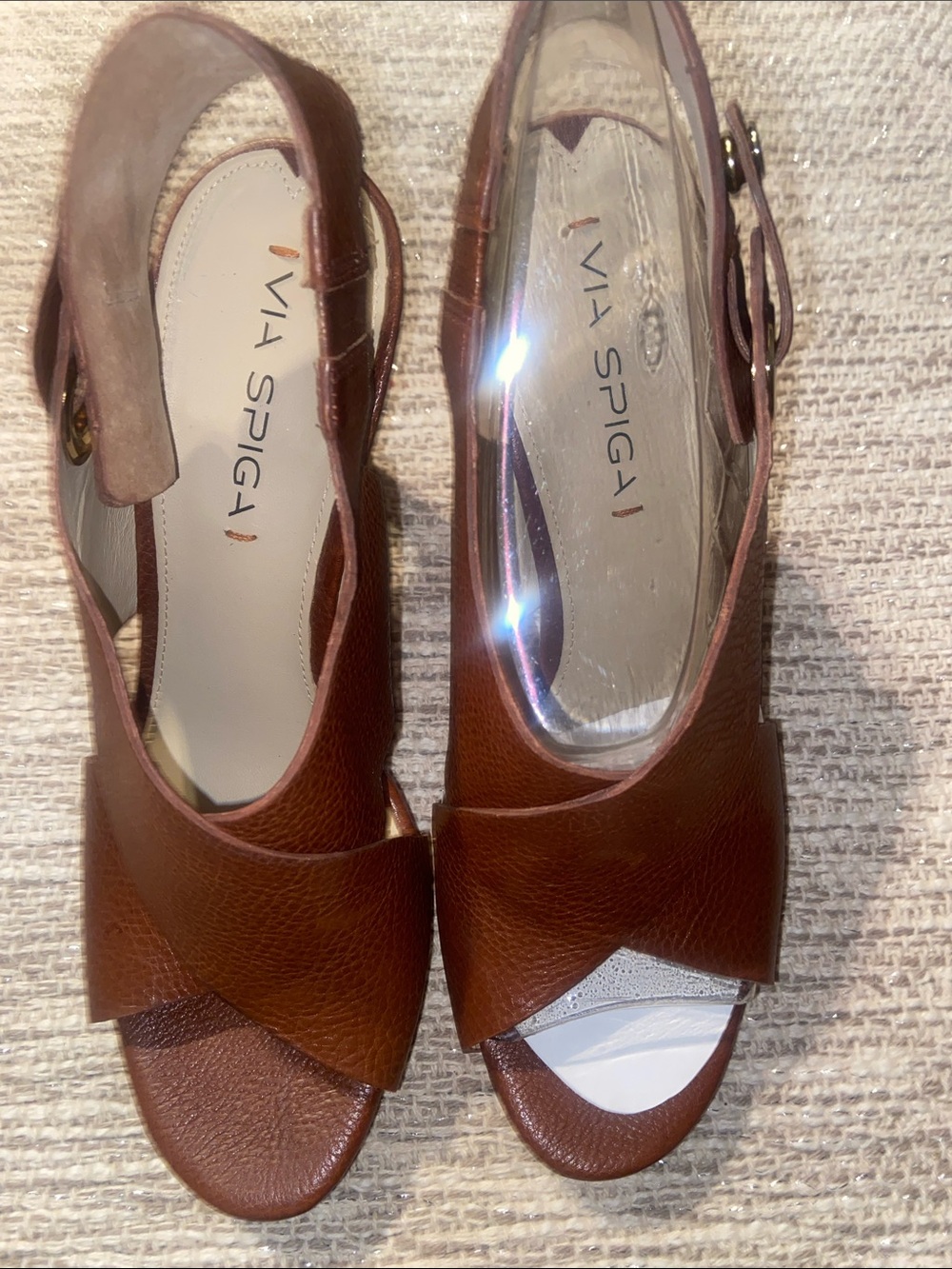 Via Spiga brown leather slingback sandals cork-wrapped platform heel size 7.5 US - Picture 2 of 9